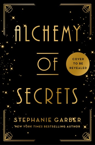 The cover image features the title 'Alchemy of Secrets' in elegant gold lettering against a dark background, with a decorative border and stars, indicating a possibly thrilling or magical theme.