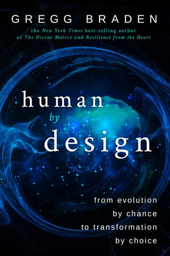Book cover of 'Human by Design' by Gregg Braden with a cosmic design on a dark background.
