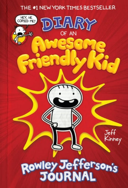 Cover of 'Diary of an Awesome Friendly Kid: Rowley Jefferson's Journal' by Jeff Kinney, featuring an illustration of a young boy with a text bubble that says 'Rowley Jefferson's Journal'.