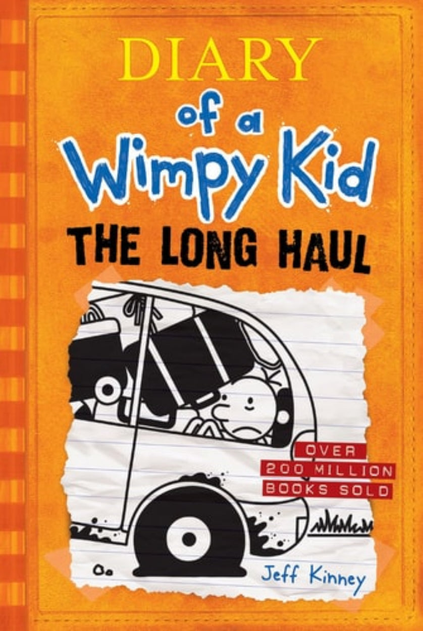 Cover of 'The Long Haul [Book-9]: Diary of a Wimpy Kid' by Jeff Kinney featuring cartoon-style illustrations of a car and the main character Greg Heffley.