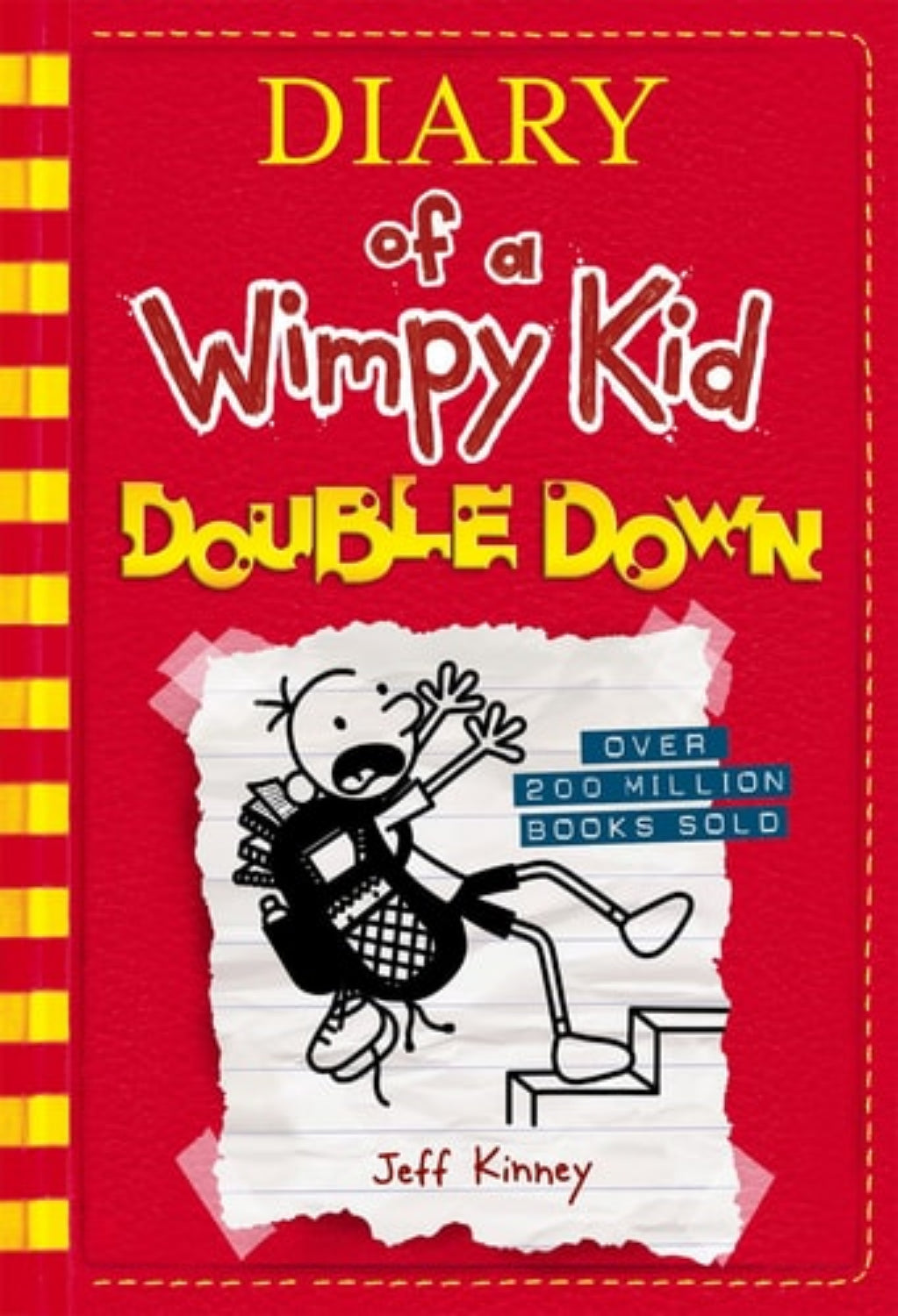 Cover of 'Double Down [Book-11]: Diary of a Wimpy Kid by' by Jeff Kinney, featuring a cartoon of a boy [Greg Heffley] with the text of the title and author's name.