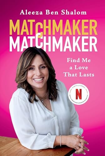 Book cover of 'Matchmaker Matchmaker' with a pink background and a woman smiling.