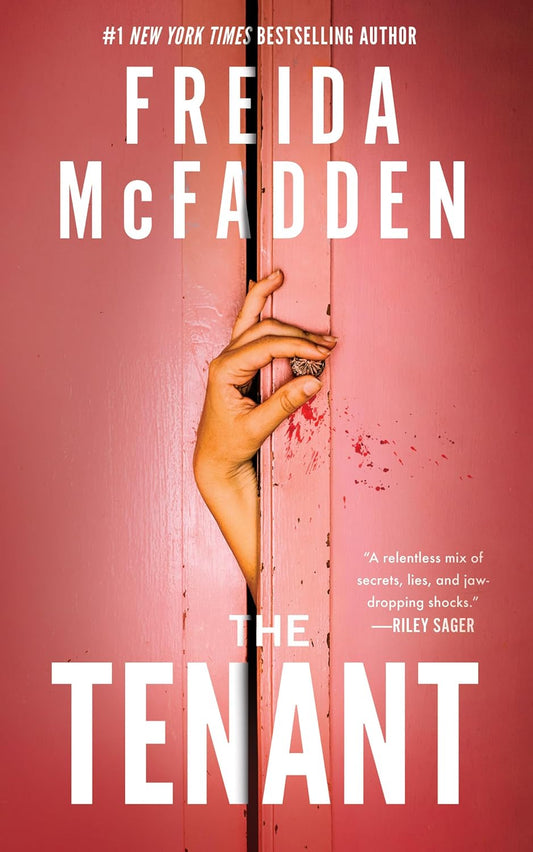 Book cover of 'The Tenant' by Freida McFadden with a hand on a red door.