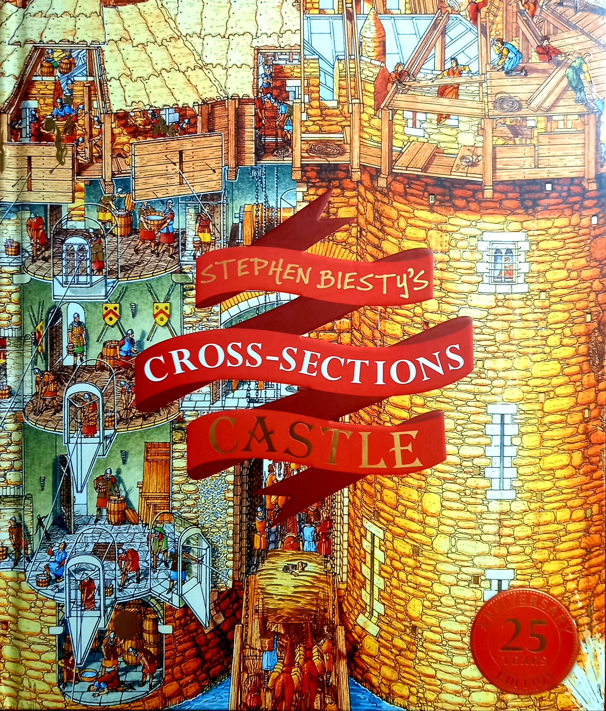 Book cover of Children's Book "Stephen Biesty's Cross-Sections Castle" by Richard Platt, and with illustrations by Stephen Biesty.