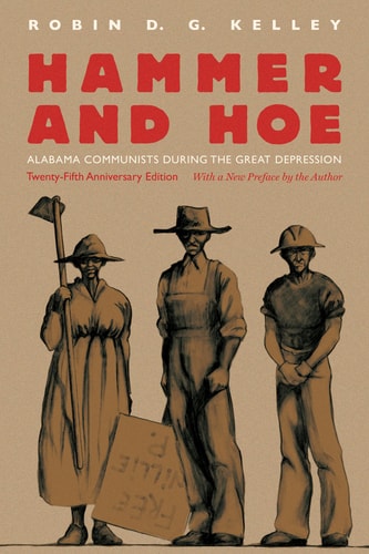 Book cover of 'Hammer and Hoe' with illustrations of three figures holding a hoe and hammer.