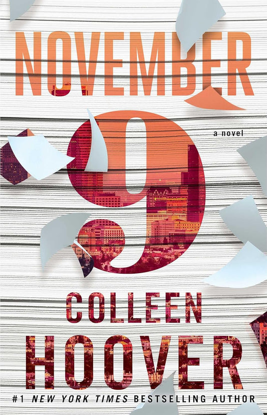 Book cover of 'November 9' by Colleen Hoover with a stylized number 9 and cityscape design.