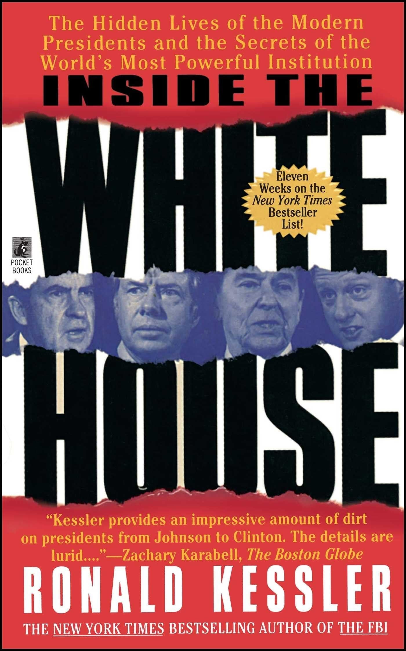 Book cover of 'Inside the White House' by Ronald Kessler with a red and black design.
