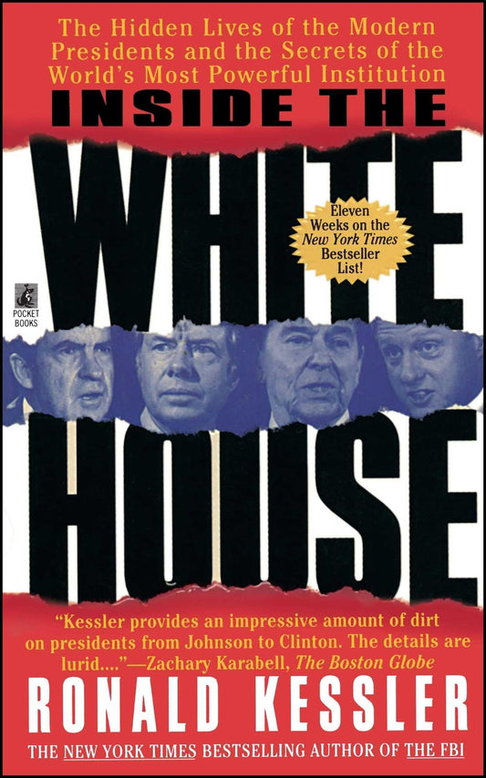 Book cover of 'Inside the White House' by Ronald Kessler with a red and black design.