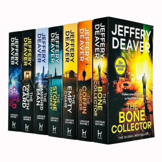 Collection of books by Jeffery Deaver on a white background