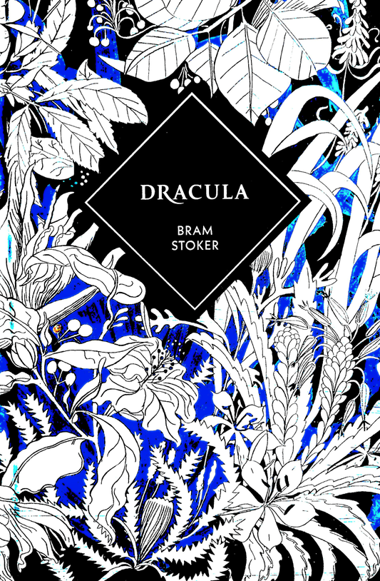 Book cover of 'Dracula [ISBN: 9781529954319]' by Bram Stoker with decorative floral design on a black background