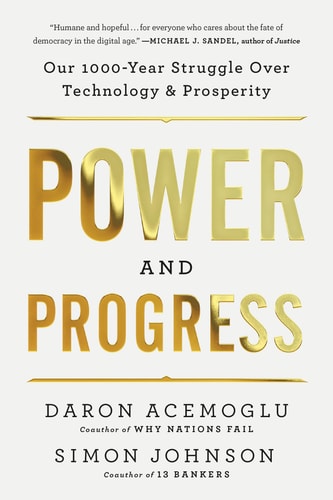 Book cover of 'Power and Progress' with gold text on a white background