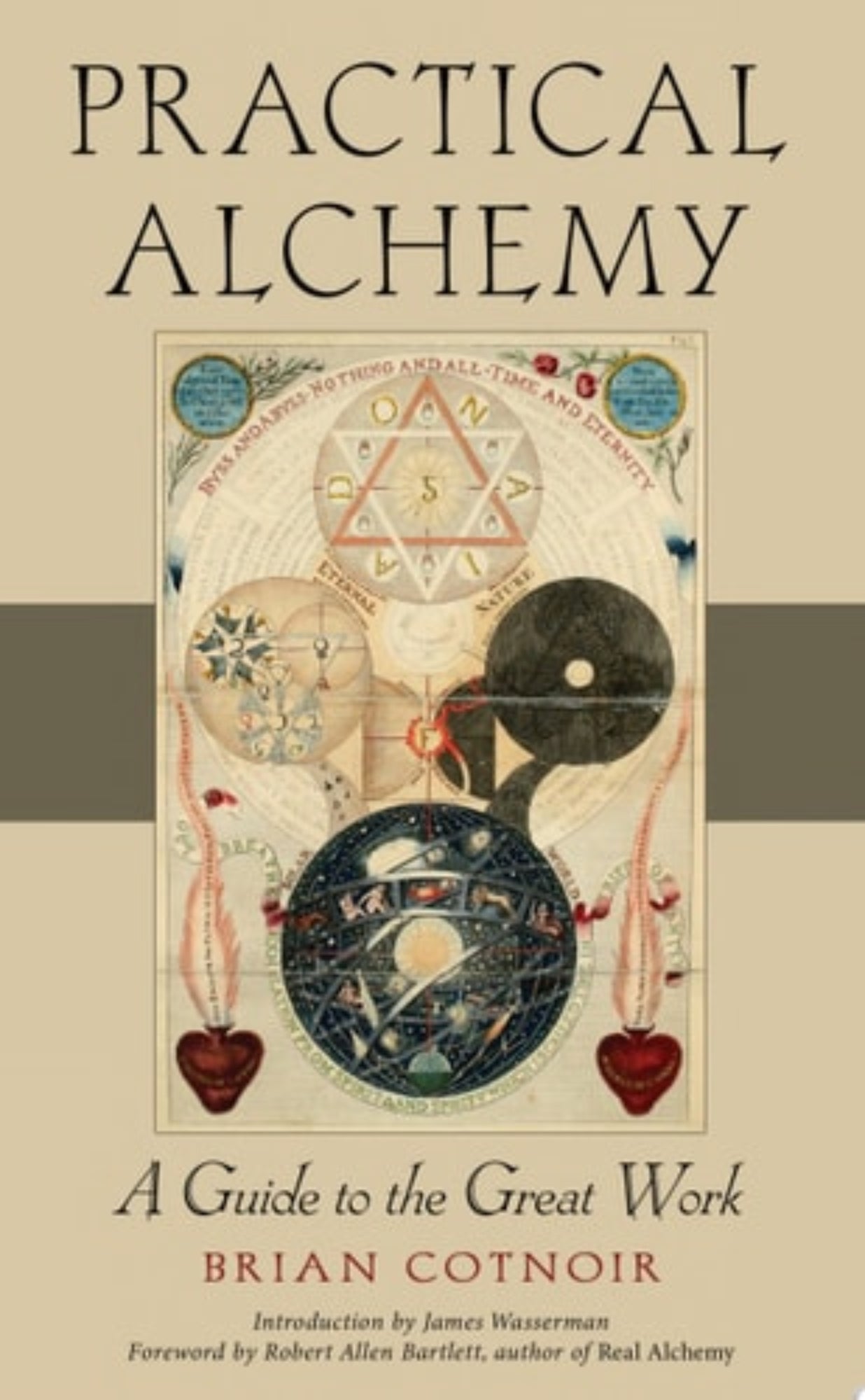 Book cover of "Practical Alchemy: A Guide to the Great Work" by Brian Cotnoir with alchemical symbols and design.