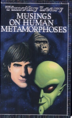 Book cover of 'Musings on Human Metamorphoses' featuring a person, gorilla, and alien against a starry background.