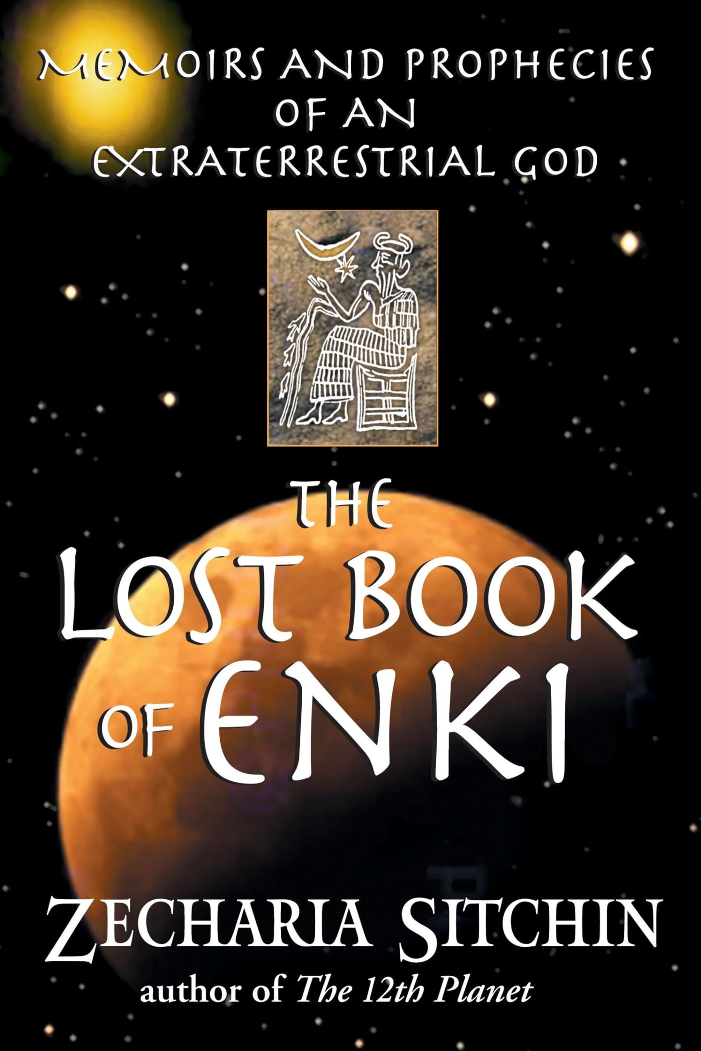 Book cover of 'The Lost Book of Enki' with celestial design and text.