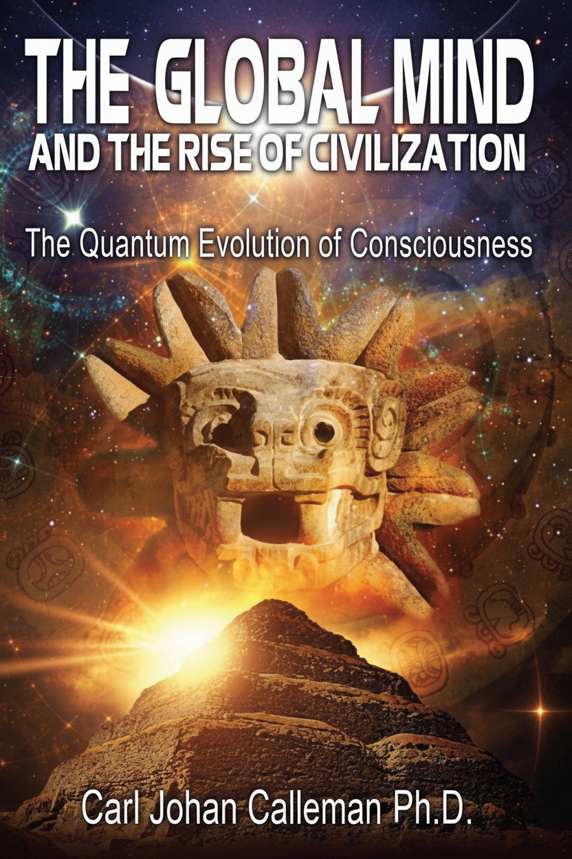 Book cover of 'The Global Mind and the Rise of Civilization' with a pyramid and celestial background.
