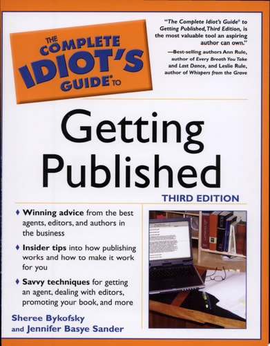 Book cover of 'The Complete Idiot's Guide to Getting Published' with text and a laptop image.
