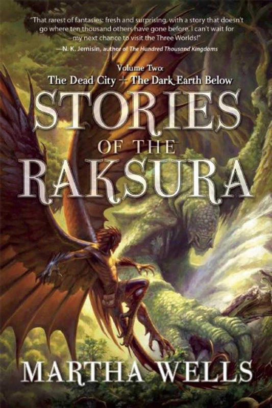 Book cover of 'Stories of the Raksura' by Martha Wells featuring a dragon and fantasy elements.