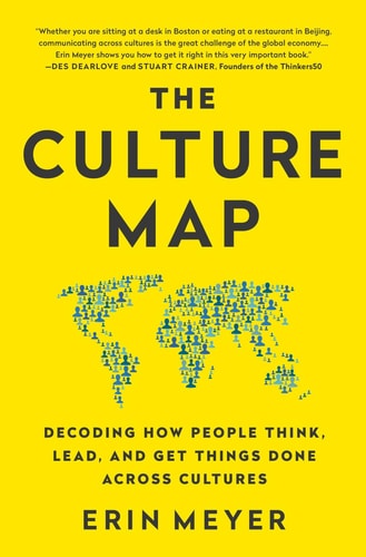 Book cover of 'The Culture Map' by Erin Meyer with a yellow background and world map illustration.
