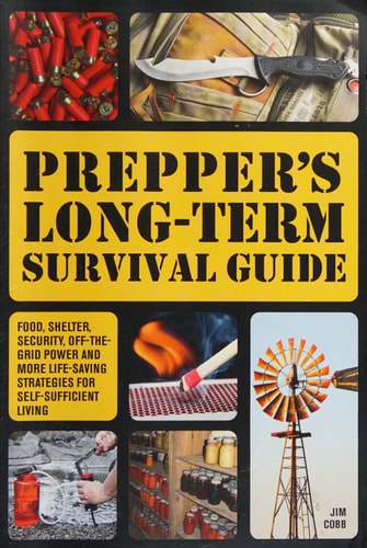 Book cover of 'Prepper's Long-Term Survival Guide' with images of survival items and text.