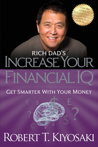 Book cover of 'Increase Your Financial IQ: Get Smarter With Your Money' by Robert T. Kiyosaki with a purple background and a brain graphic.