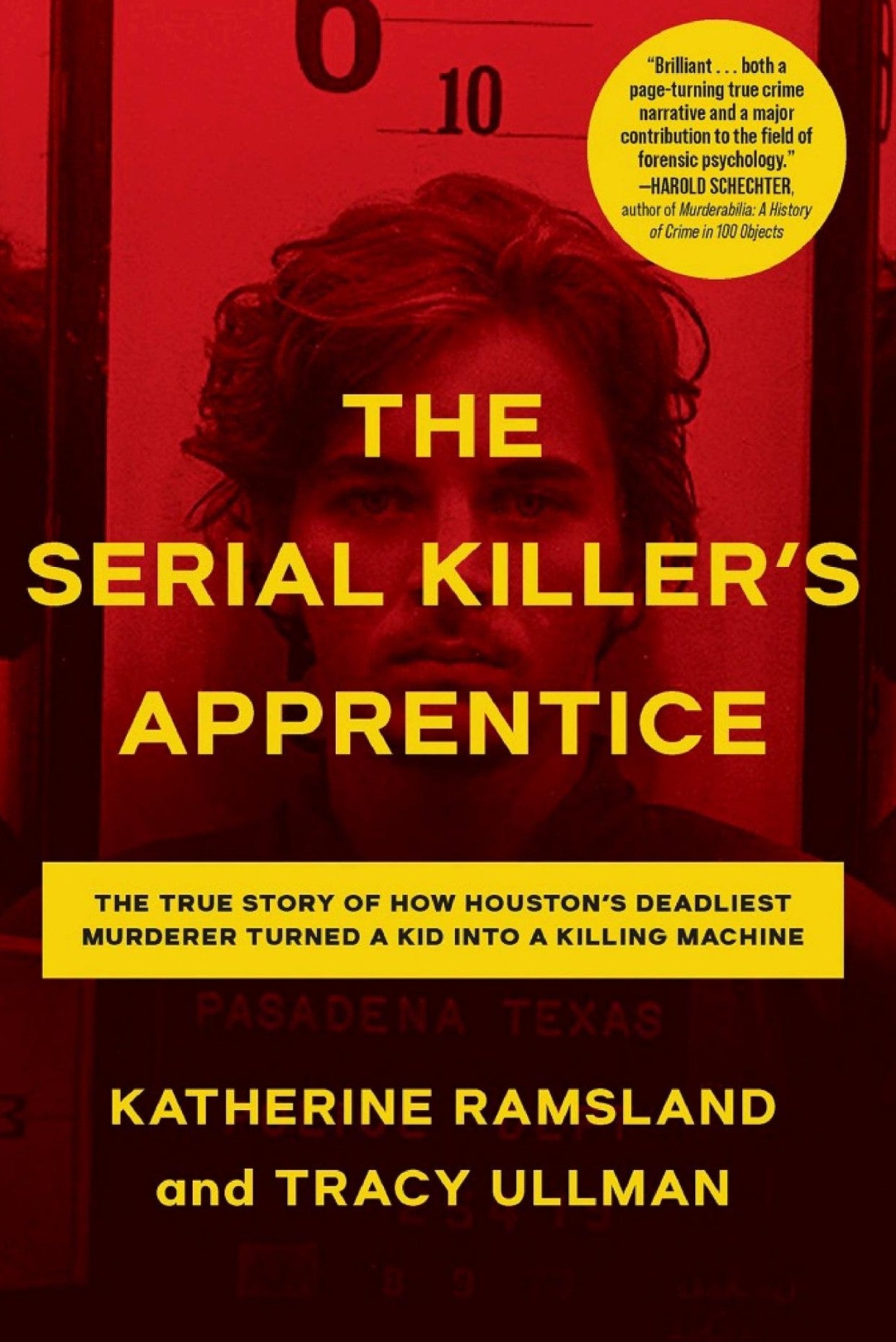 This image features the cover of the book titled "The Serial Killer's Apprentice." The cover design is straightforward yet striking, with a bold red background that contrasts with the white and black text of the title.