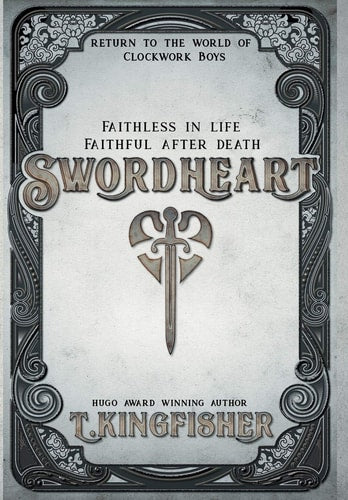 Book cover of 'Swordheart' with decorative border and central sword symbol.