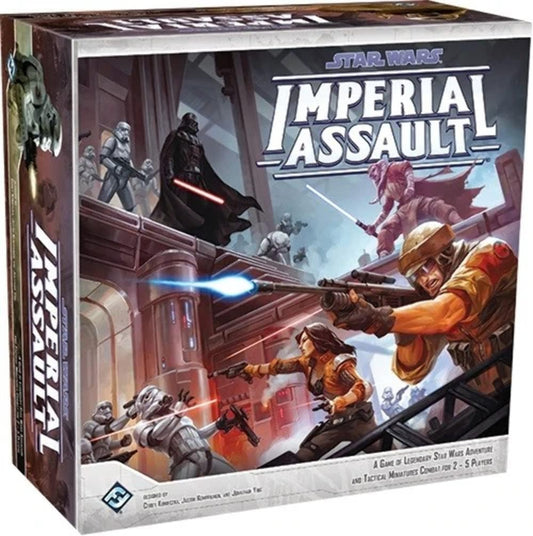 Star Wars Imperial Assault game box with characters and lightsabers on a white background