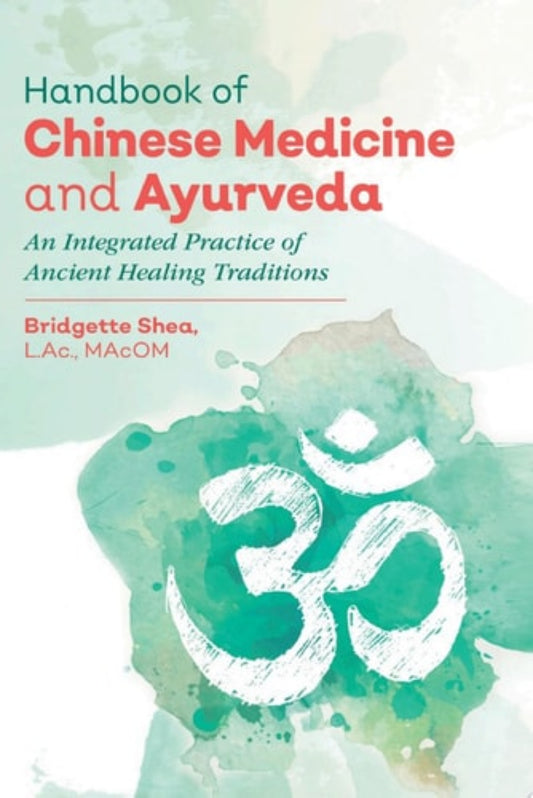 Book cover of 'Handbook of Chinese Medicine and Ayurveda' with Om symbol on a light green background