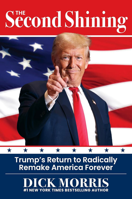 Book cover of 'The Second Shining' with a person pointing at the camera against an American flag background