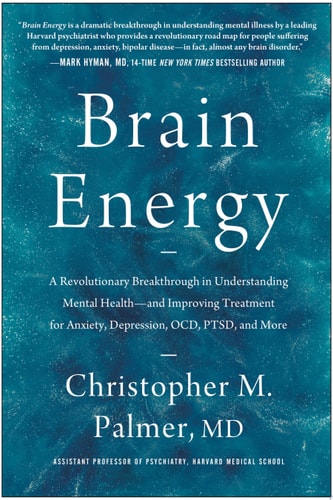 Book cover of 'Brain Energy' by Christopher M. Palmer, MD with a blue textured background.