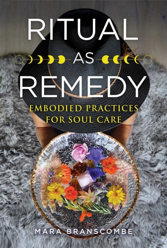 Book cover of 'Ritual as Remedy' with a floral arrangement and person wearing a hat.