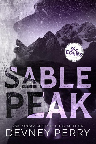 Cover of the book 'Sable Peak' by Devney Perry, featuring a mountainous landscape with a purple and black color scheme, and the title text prominently displayed.