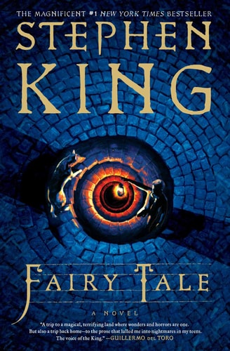The cover of the book 'Fairy Tale' by Stephen King, featuring a design with a keyhole and a eye-like figure.