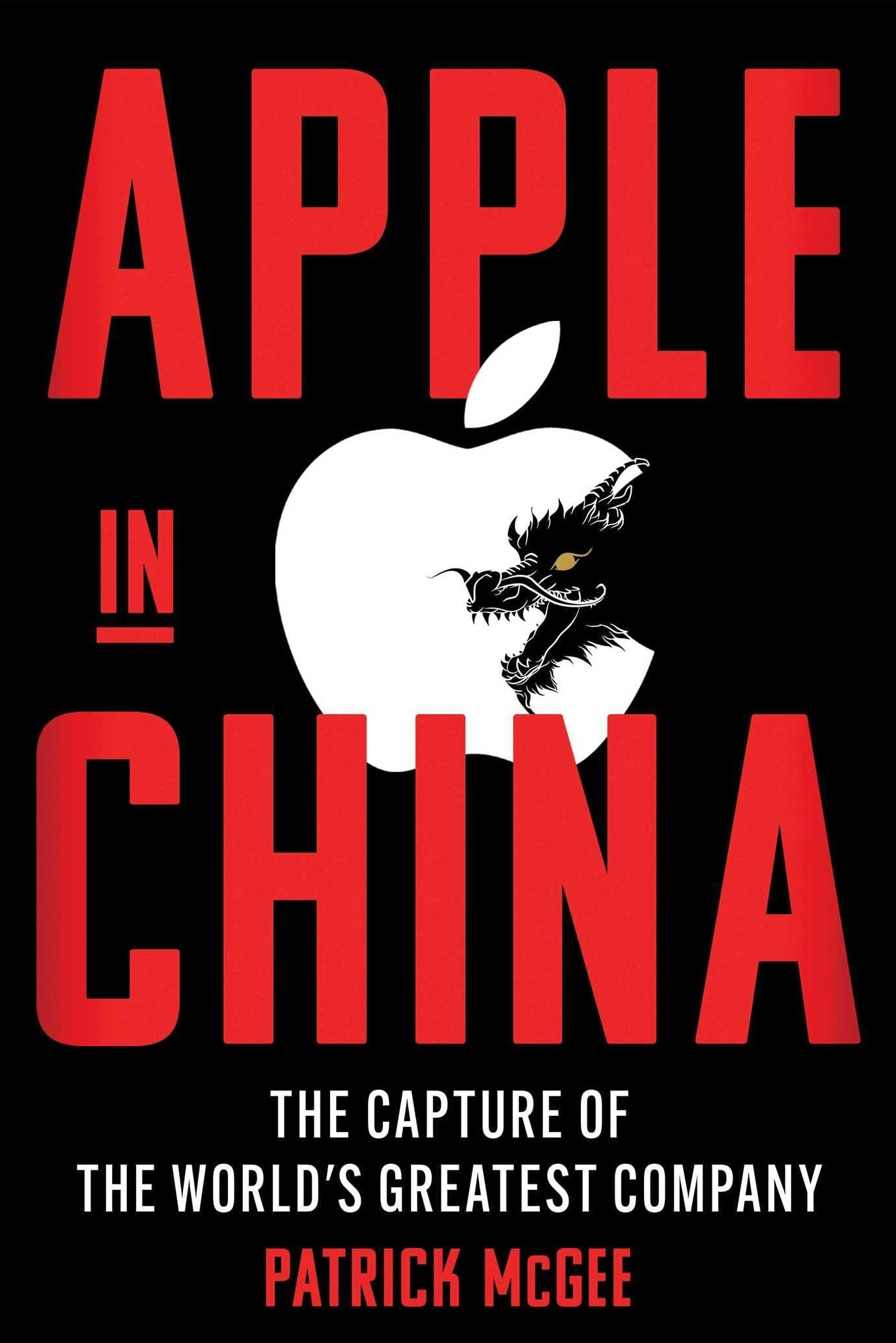 Book cover of 'Apple in China' with a stylized apple logo and dragon design on a black background.