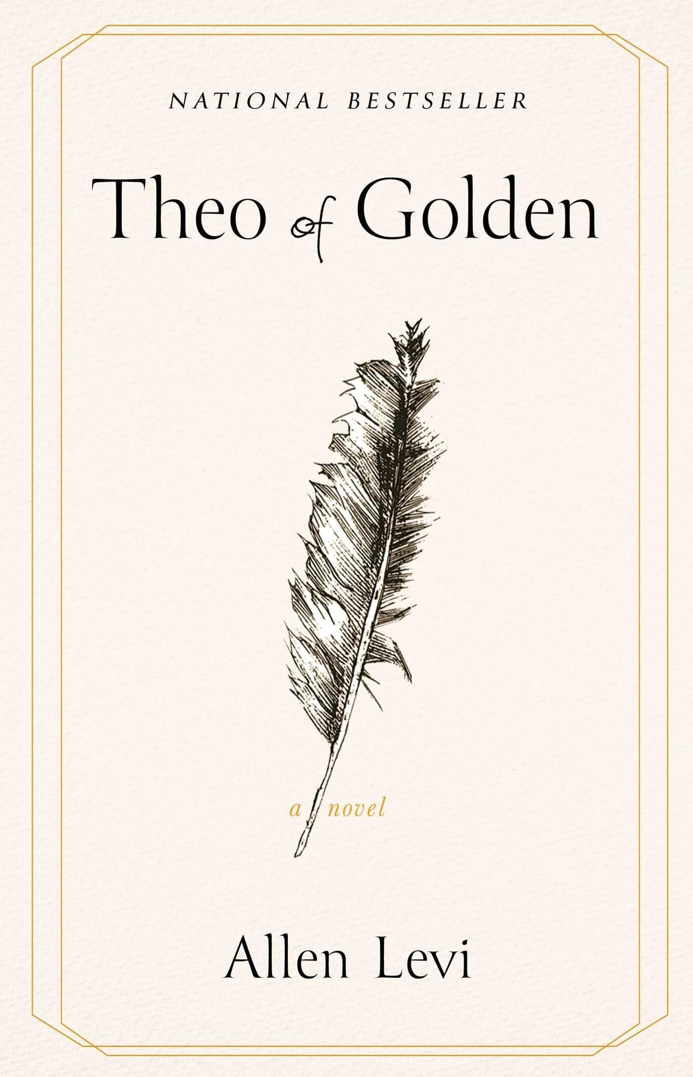 Book cover of 'Theo of Golden' by Allen Levi with a feather illustration on a white background.
