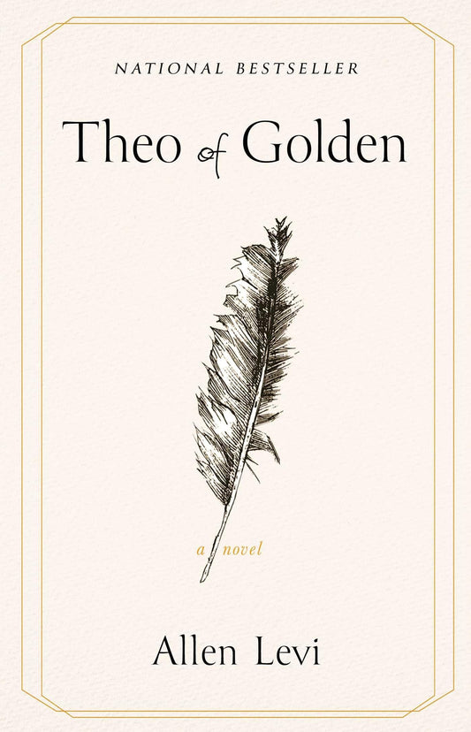 Book cover of 'Theo of Golden' by Allen Levi with a feather illustration on a white background.