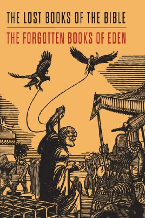 Cover of the book The Lost Books of the Bible and The Forgotten Books of Eden featuring illustrations from Bible stories.