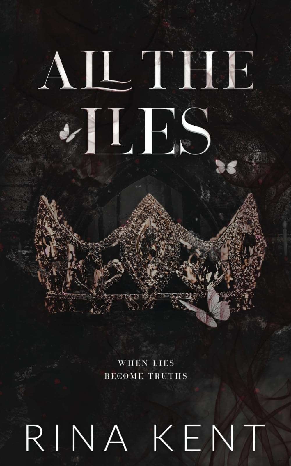 Book cover of 'All the Lies' by Rina Kent with a tiara and butterfly design on a dark background.