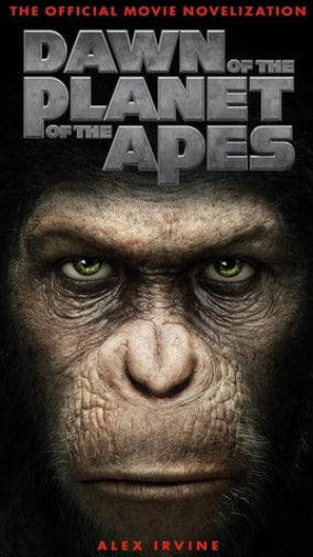 Book cover of 'Dawn of the Planet of the Apes' movie novelization with a close-up of an ape's face.