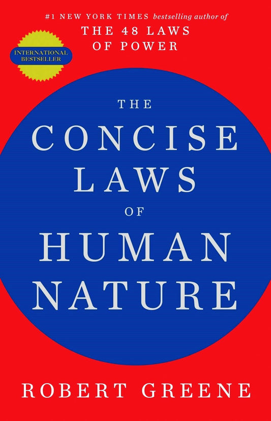 The cover of the book 'The Concise Laws of Human Nature' by Robert Greene features a red and blue design with the title prominently displayed.