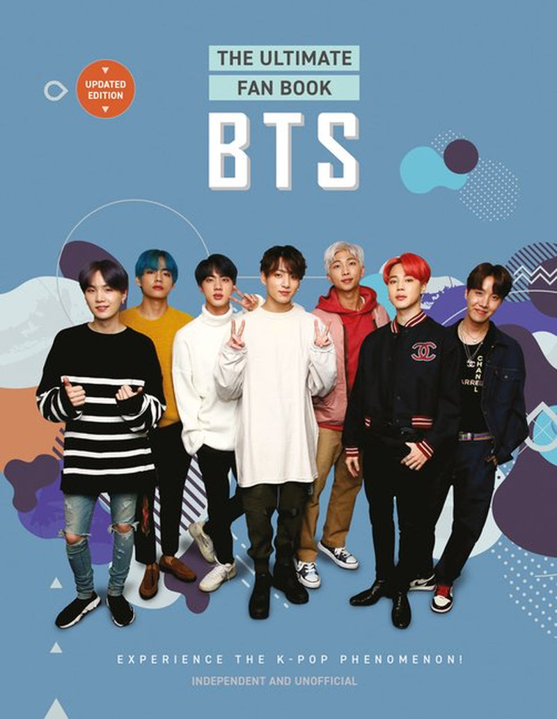 Book front cover of "BTS [Experience K-Pop Phenomenon! ]: The Ultimate Fan Book" by Malcolm Croft, featuring a group photo of the K-Pop Musical group posing over a light blue background.