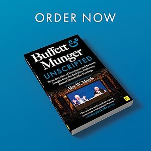 Book titled 'Buffett & Munger Unscripted' on a blue background with 'ORDER NOW' text.