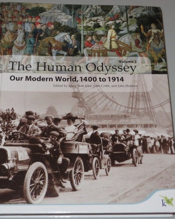 Book titled 'The Human Odyssey: Our Modern World, 1400 to 1914' on a gray background