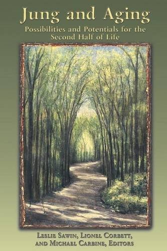 Book cover for 'Jung and Aging' with a path through trees.