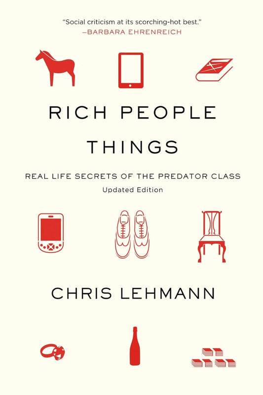 Book cover of 'Rich People Things' by Chris Lehmann with icons and title text.