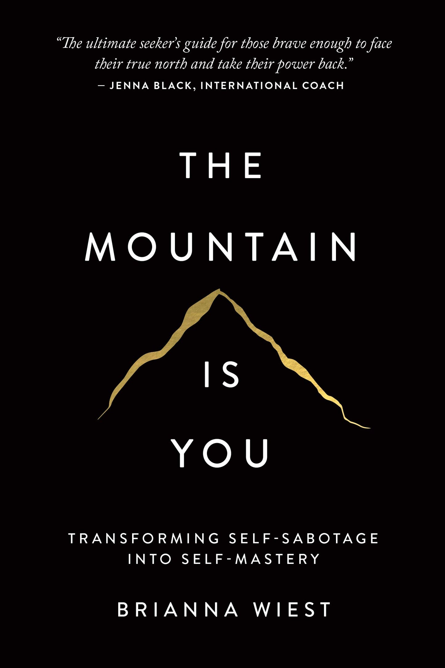 Book cover for 'The Mountain Is You: Transforming Self-Sabotage Into Self-Mastery' by Brianna Wiest, featuring a silhouette of a mountain peak against a black background.