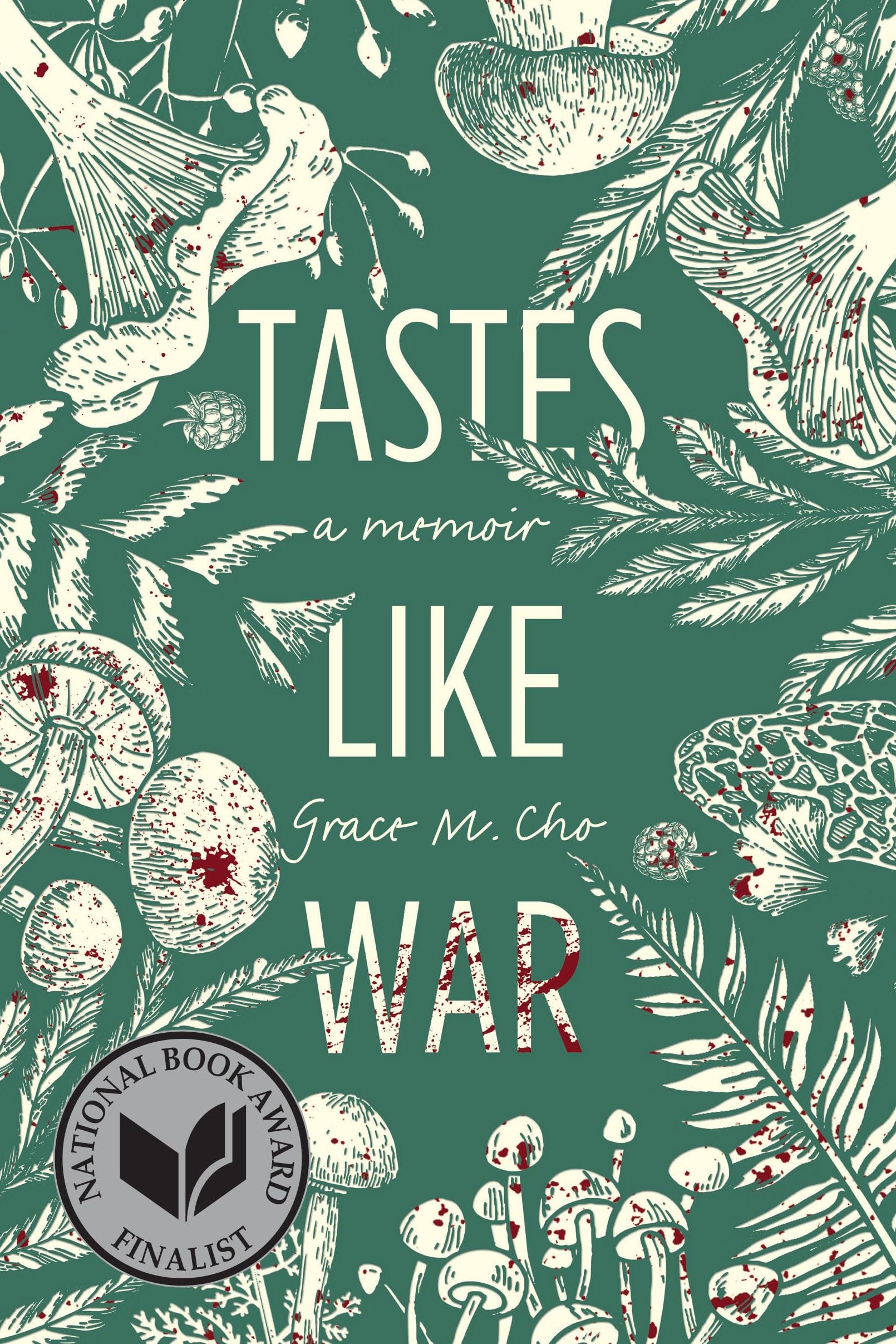 Book cover of 'Tastes Like War' with illustrations and a National Book Award finalist badge.