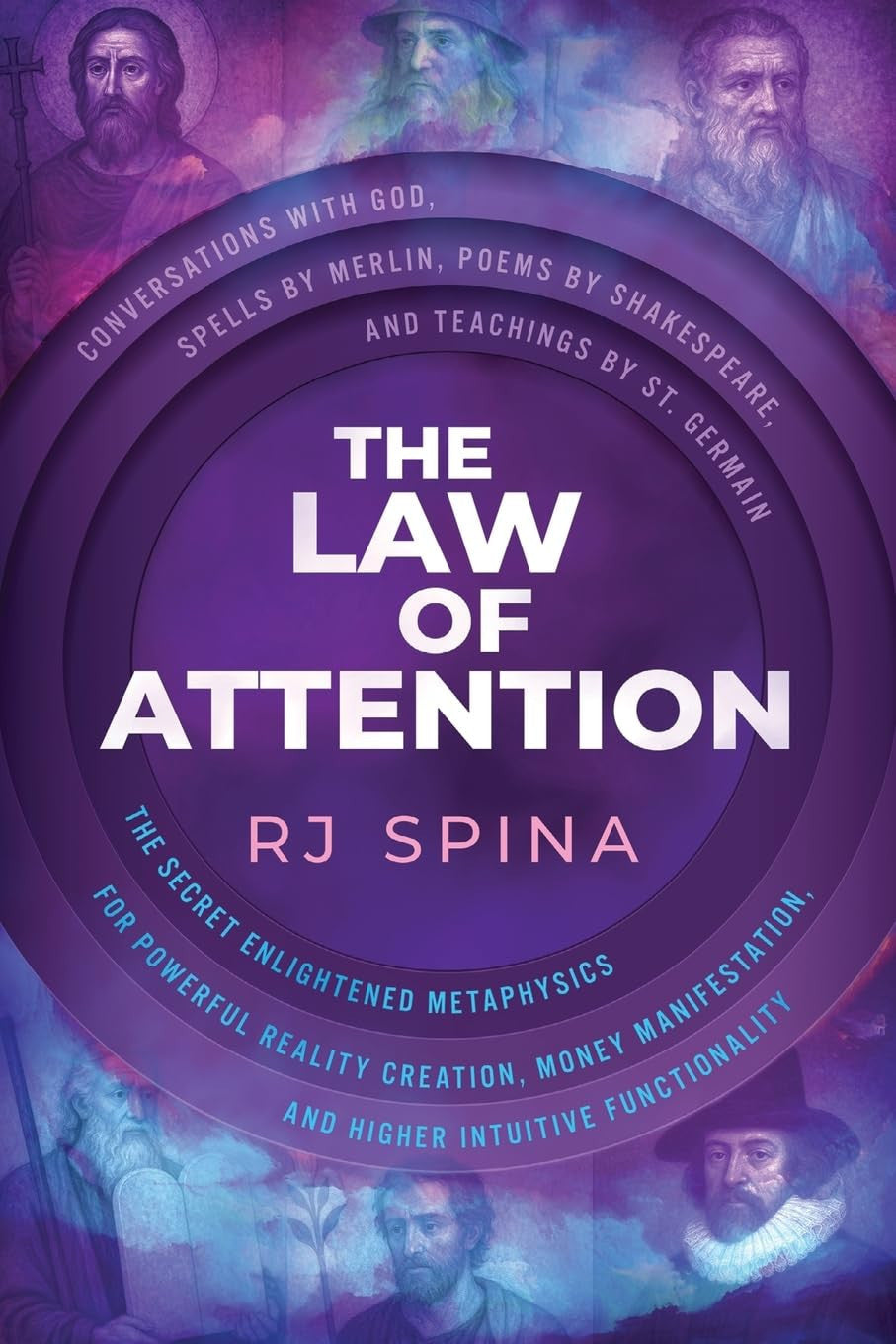 Book cover of 'The Law of Attention' by RJ Spina with a purple and blue gradient background.