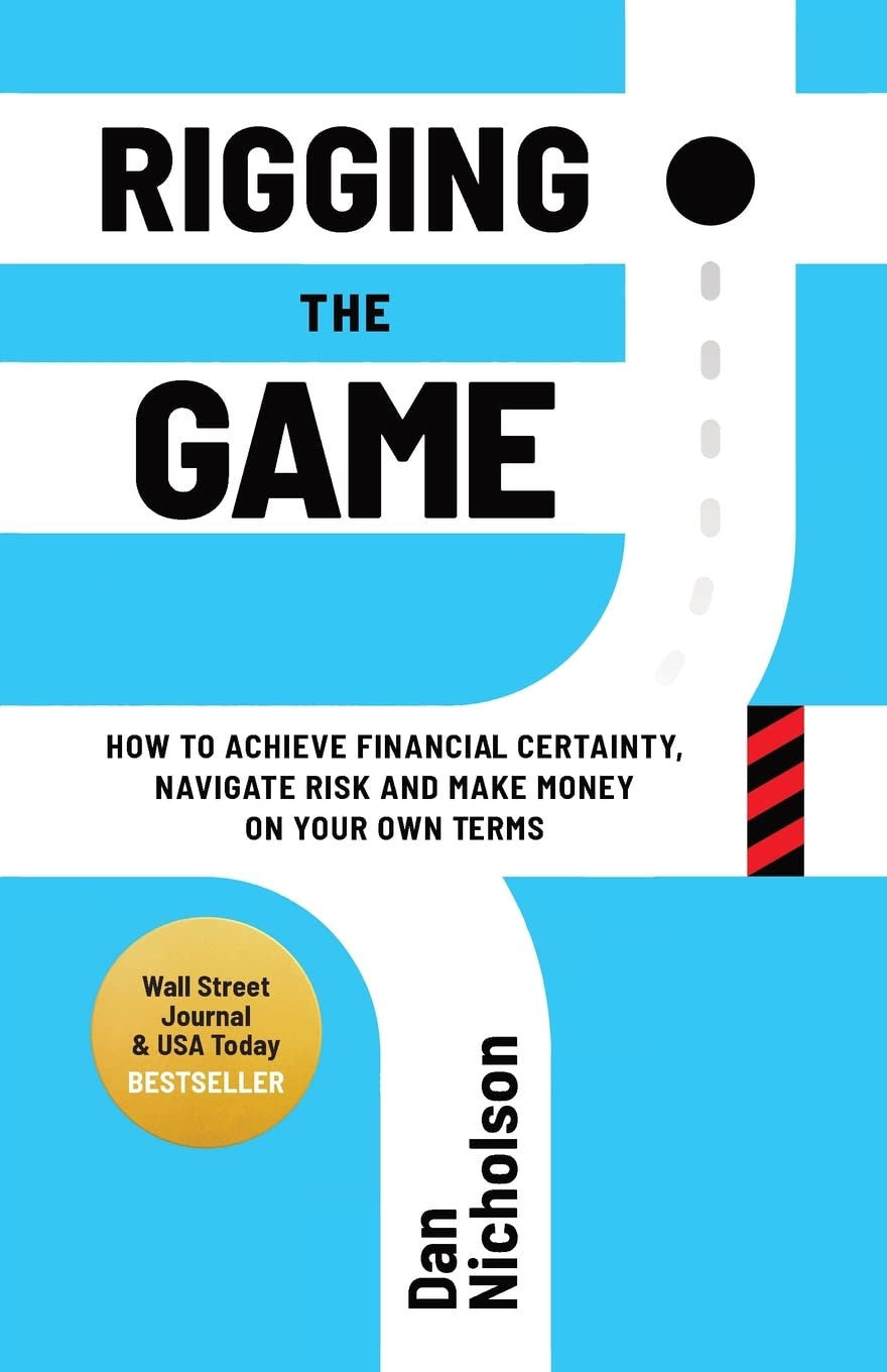 Book cover of 'Rigging the Game' by Dan Nicholson with blue and white design.