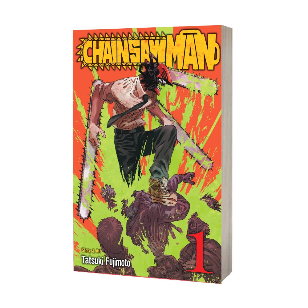 Comic book cover of 'Chainsaw Man' with a character holding a chainsaw against a colorful background.
